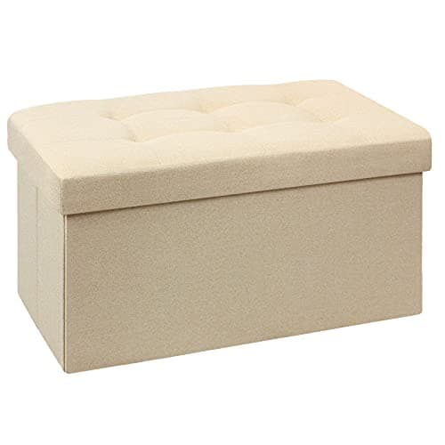 Image of BRIAN & DANY Folding Linen Storage Boxes Footstool Ottoman, Foot Rest Stool, Foldable Seat Bench Footrest - Beige, 76 x 38 x 38 cm