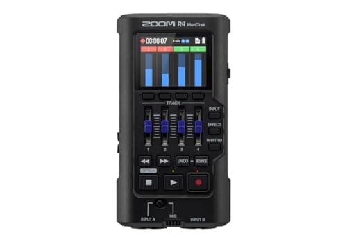 Image of ZOOM R4 MultiTrak mobile 4-track recorder and compact audio studio for musicians and songwriters, 32-bit float audio, 2 XLR/TS combo inputs, effects, rhythm section
