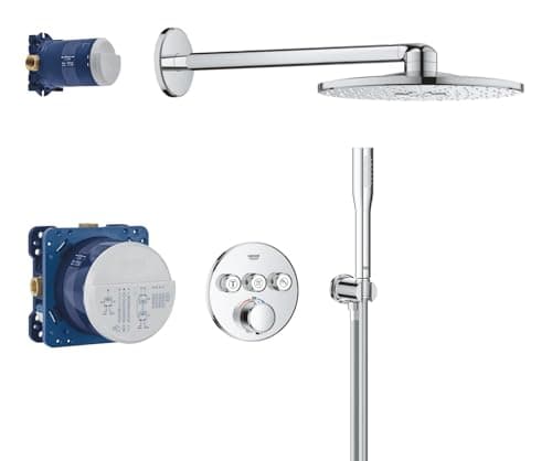 Image of GROHE Precision SmartControl - Concealed Shower System with 3 Valves Thermostat (31cm Head 2 Sprays, Shower Outlet Elbow with Holder, Hand Shower 1 Spray, Hose 1.5m, Round Trim), Chrome, 1072450000