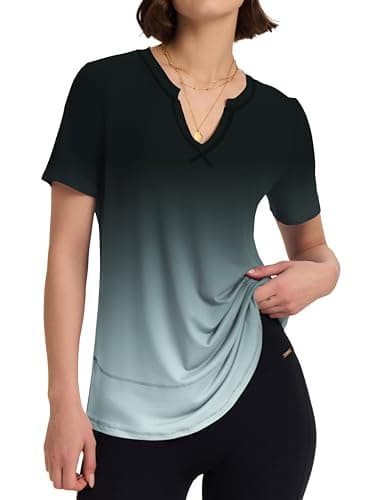 Image of Kistore Women's Gym Shirts Workout Short Sleeve Sports Tops Breathable Athletic Moisture Wicking Plus Size Tees Printed XL