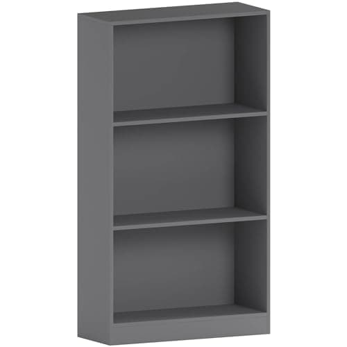 Image of Vida Designs Cambridge 3 Tier Medium Bookcase, Grey Wooden Shelving Display Storage Unit Office Living Room Furniture