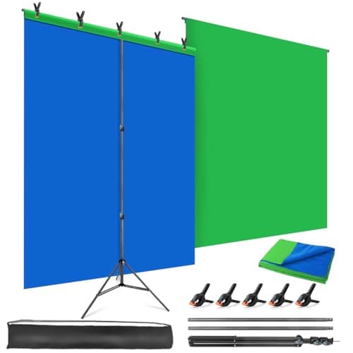 Image of JEBUTU Blue Green Backdrop with Stand 1.5m x 2m (5ft x 6.5ft), 2-in-1 Reversible Blue & Green Photography Backdrop Kit for Chroma Key, Video, Studio, Shooting, Photo Studio, Gaming, Streaming