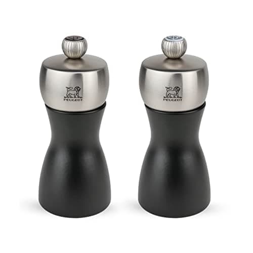 Image of Peugeot - Fidji Salt & Pepper Mill Set, Beechwood & Stainless Steel, Matt Black, 12 cm