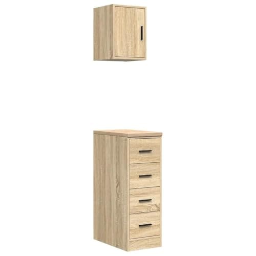 Image of Sonoma Oak Garage Cabinets with Solid Wood Worktop, Versatile for Workshop, Garage, Basement, Load Capacity up to 60 kg, Double Door, Storage Space for Tools and Warehouses, Pack of 2