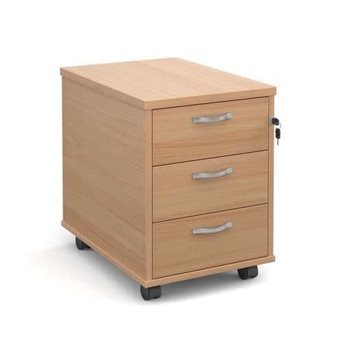 Image of Office Monster Hayes mobile 3 drawer pedestal with silver handles 600mm deep - beech