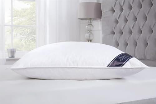 Image of Littens Extra Filled Standard Size White Goose Feather & Down, Side Sleeper Pillow 233TC Down-Proof Cotton, Piped Edge, Support, 48cm x 74cm (19" x 29") 1450 gram