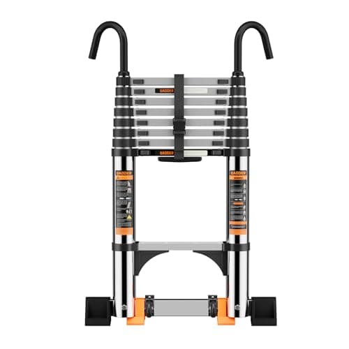 Image of Telescopic Ladder,3.8M Stainless Steel Thickened High-Strength Loft Ladder, step ladder with Stabilizer Bar and Detachable Hooks, Multi Purpose Extendable Portable Folding Ladders (3.8M/12.5FT)
