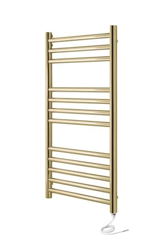 Image of Manissa Boston Electric Brushed Brass Heated Towel Rail 500mm W x 800mm H Bathroom Towel Radiator
