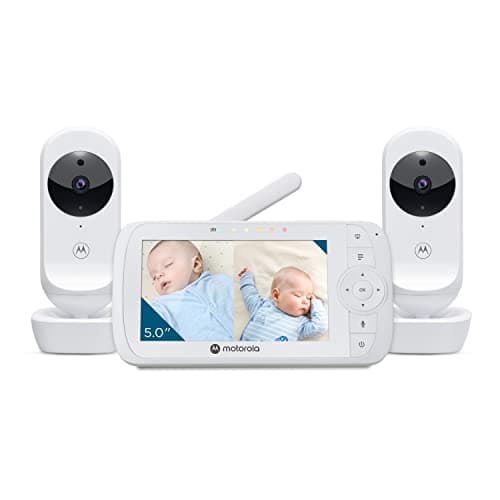 Image of Motorola Nursery VM35-2 / Ease 35 Twin Baby Monitor with 2 Cameras 5.0 Inch Video Baby Monitor Display Split Screen Display Night Vision TwoWay Communication Lullabies Zoom Room Temperature, White