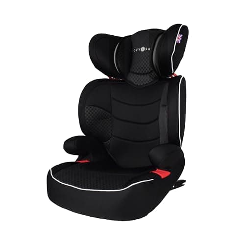 Image of Cozy N Safe Augusta EZFix High Back Booster Car Seat Group 2/3 15-36kg, ISOFix & Seat Belt, Adjustable Headrest, Side Impact Protection, Kids Car Seat 4-12 Years (Black/Grey)