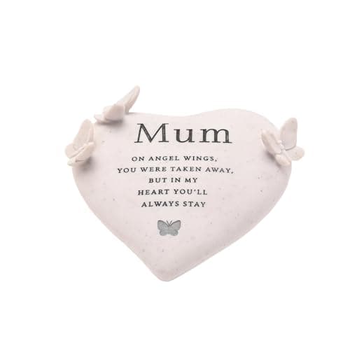 Image of Thoughts of You Graveside Butterfly Heart – Mum | Memorial Plaque with Sentimental Verse & Butterfly Motif | Resin Grave Ornament or Remembrance Gift for Mother TY350M