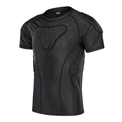 Image of DGYAO Padded Compression Shirt Top Rib Back Protector Tee shirt Underware for Rugby Football Cycling Tennis Youth Boys Black Large