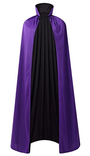 Image of DELIVESS Vampire Costume Halloween Vampire Cape Adult, Two Sides Reversible High Collar Magician Hooded Cloak (47.24",Black and Purple)