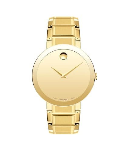 Image of Movado Sapphire Men's Watch - Swiss Quartz Movement, Stainless Steel Link Bracelet - 3 ATM Water Resistance - Luxury Fashion Timepiece for Him - 39mm, Gold Plated, 39 mm, Modern