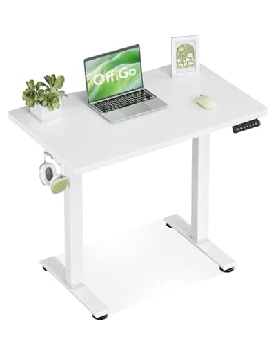 Image of OffiGo Standing Desk, 80cm Small Height Adjustable Desk with 3 Memory Heights, Electric Sit Stand Office Table for Home Office Workstations, Compact Computer Table for Small Spaces, White