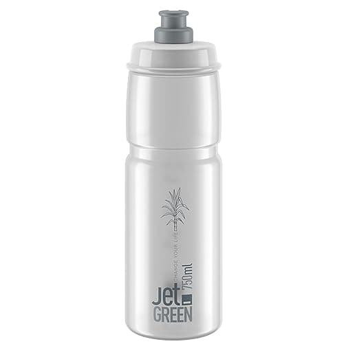 Image of ELITE Jet Green Eco Water Bottle Clear Grey Logo – Sustainable Cycling Bottle Made from Sugarcane Bioplastic – Lightweight & BPA-Free – 750ml – For Road Bike, MTB & Gravel Cycling