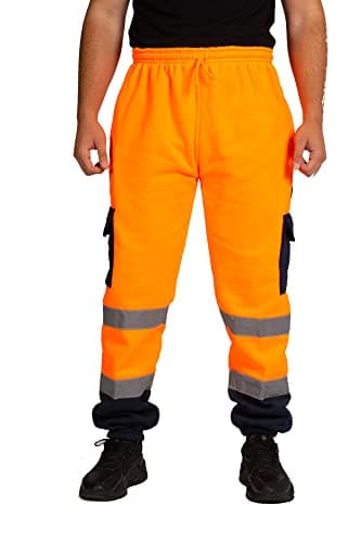 Image of LABEL APPAREL Hi Vis Viz Jogging Bottoms Joggers Workwear Trousers (3XL, Orange/Navy)