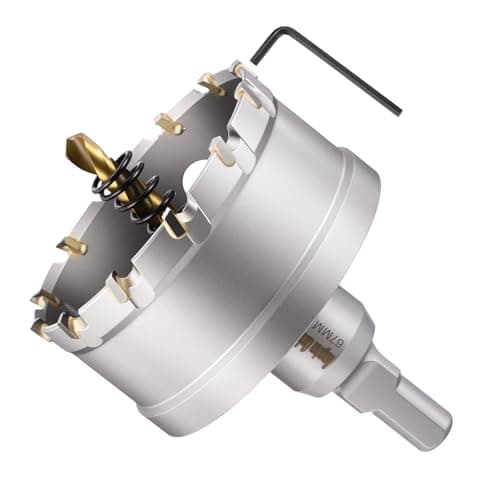 Image of METALLIXITY Hole Saw 67mm (2-5/8"), Heavy Duty Tungsten Carbide with Center Drill Bit Hex Key Spring - Hole Cutters for Thick Stainless Steel Steel Metal Plates. Silver