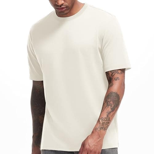 Image of VEIISAR Men's Heavy Weight Crew Neck T-Shirt Mens Premium Cotton Tee - Pre Shrunk (T2 Beige XL)