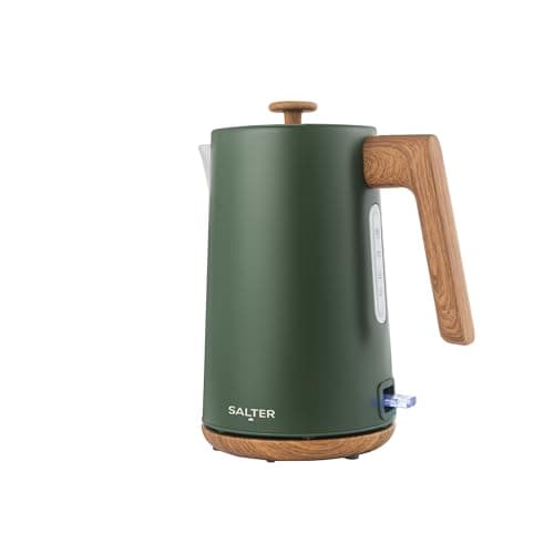 Image of Salter Toronto 1.7 L Kettle – 3KW Rapid Boil, Limescale Filter, Water Level Indicator, 360° Base, Wooden Accents, Cordless, Boil Dry Sensor & Auto Shut-Off, Otter Controller, Green