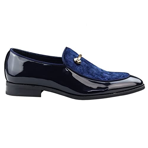 Image of TruClothing Men's Moccasin Loafers Shoes Leather Lined Slip On Velvet Smart Formal Shoe Black Blue Red - Blue 11 UK