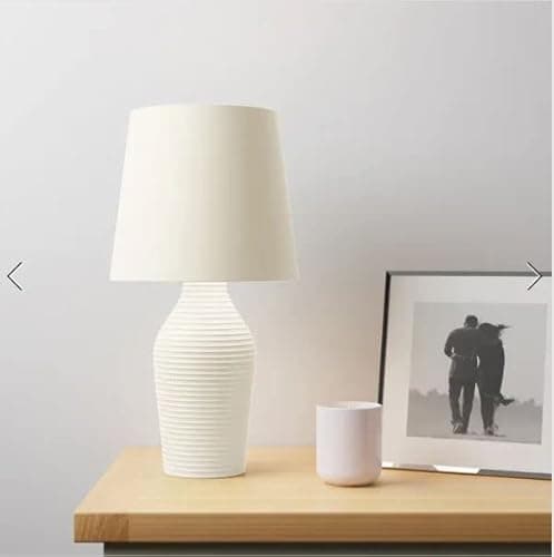Image of RA-HOMESTORE® New Ceramic Luna Stoneware Table Lamp with Faux Linen Fabric Shade (37.5cm x W 18cm) (Natural)