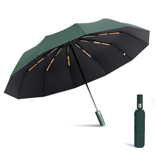 Image of Exquisgoods 24K Sturdy Frame Windproof Umbrella Compact Automatic Travel Umbrella for Women & Men (Green)