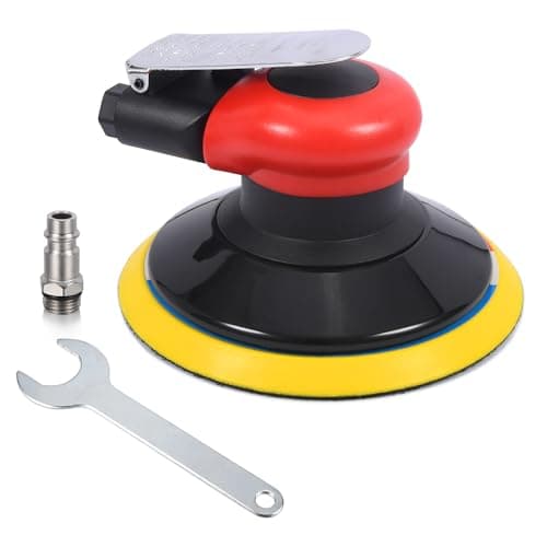 Image of Professional Air Random Orbital Sander, 5-Inch Pneumatic Dual Action Palm Sander/Polisher, 10,000 RPM Variable Speed with Hook & Loop Pad for Auto Body, Woodworking & Metal (Red, 125mm)