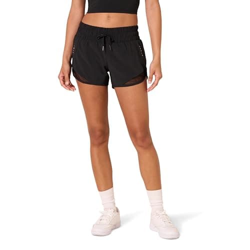Image of Amazon Essentials Women's Standard-Fit Ruched Waistband Woven Running Short (Previously Core 10), Black, Small
