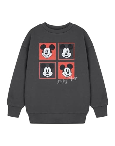 Image of Disney Mickey Mouse Boys Grey Sweatshirt | Squares Kids Jumper | Classic Character Print | Crew Neck Long Sleeve Top | Children's Cartoon Apparel Merchandise for Kids