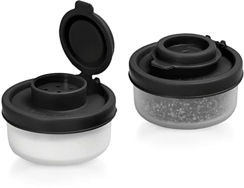Image of Salt and Pepper Pots – Salt and Pepper Shakers in a Range of Sizes – Non-Toxic Salt and Pepper Set for Home, Camping, Picnics, Lunch Boxes – Transparent Salt Pepper Set (Small Black, 2pk)