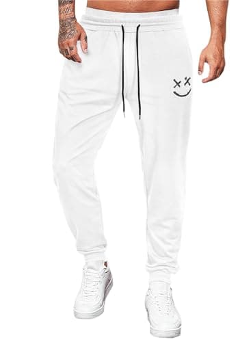 Image of JMIERR Mens Joggers Tracksuit Bottoms Outdoor Jogging Workout Running Gym Trousers Regular Fit Pants,White,Large