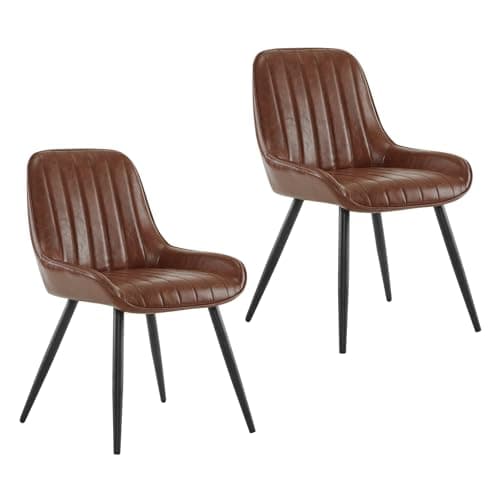 Image of Lestarain Dining Chairs Set of 2, Vintage Kitchen Counter Chairs, With Metal Legs, PU Leather Seat and Backrests, Brown
