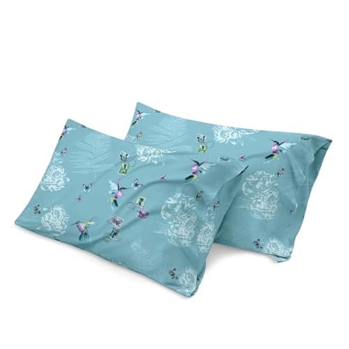 Image of Shadow Sleep Pillow Case 100% Egyptian Cotton 400 Thread Count Luxury Floral Printed Flower Design Pair of Pillowcases Breathable Soft Machine Washable Bed Pillow