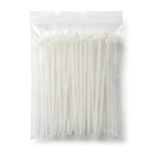 Image of 100 Pack White Mini Thin Cable Ties,Small Cable Ties Clear 100mm x 3mm, Plastic Zip Ties 27 Lbs Tensile Strength, Nylon Self Locking Tie Wraps for Household, Office, Garden