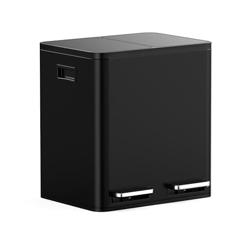 Image of VonHaus Kitchen Bin, 30L Double Recycling Bin for Kitchen, Black Two Section Food Waste Separation System with Non-Slip Base & Removable Inner-Compartments, Small Airtight Trash Can, 2 x 15L