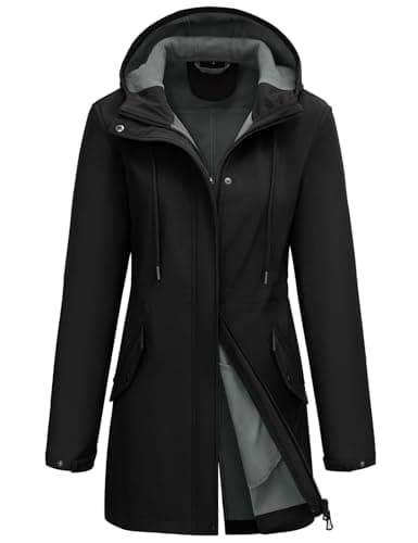 Image of Yuson Girl Softshell Jacket Women's Waterproof Jackets with Hood Fleece Lined Rain Coat Windbreaker Ladies Functional Coat Outdoor Jacket Lightweight Outerwear for Spring Fall Winter(Black, L)