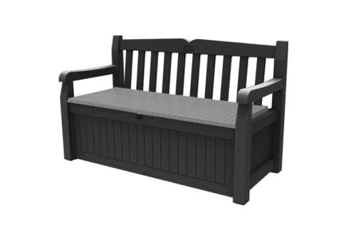 Image of Keter Eden Bench 265L Outdoor 60% recycled Garden Furniture Storage Box Graphite & Light Grey | Fade Free | All Weather Resistant | Safe and Secure | Zero Maintenance | 2 year Warranty
