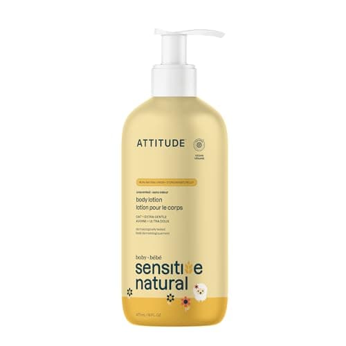 Image of ATTITUDE Body Lotion for Baby with Sensitive Skin, EWG Verified Moisturizer, Plant and Mineral-Based Ingredients, Vegan, Enriched with Oat, Unscented, 473 mL