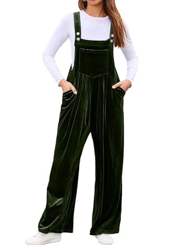 Image of BerryGo Casual Velvet Sleeveless Loose Jumpsuits Dressy One Piece Wide Leg Overalls Long Pant Rompers For Women, Army Green, Large