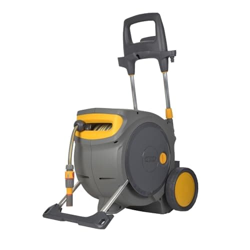 Image of Hozelock Pro Cart | Auto Reel Mobile | Inc: 35M Garden Hosepipe, 3-in-1 Nozzle, Connector Set, Fittings | Hybrid System | Automatic Rewind & Layering | Superior Mobility | Height Adjustable