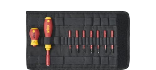 Image of Wiha 9pc Screwdriver and bit set slimVario screwdriver Slotted Phillips Pozidriv T9 01, Red/Yellow, (2831T901)