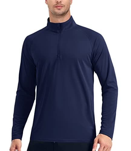 Image of EKLENTSON Men's T-Shirts Quick Dry Lightweight UPF 50+ Long Sleeve Shirts Quarter Zip Runing Fishing Top,Navy,XXL