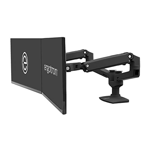 Image of Ergotron LX Dual Side-by-Side Arm - Mounting kit (desk clamp mount, pole, extension brackets, 2 monitor arms) for 2 LCD displays - aluminium - matte black - screen size: up to 27" - desktop