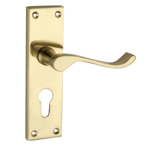 Image of Designer Levers - Victorian Scroll Lever Door Handles - Polished Brass - 1 Pair - Euro - Locking Door Handle