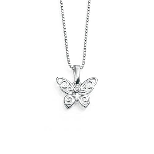 Image of D for diamond Sterling Silver for Children's Filigree Butterfly Pendant with Chain of 35cm
