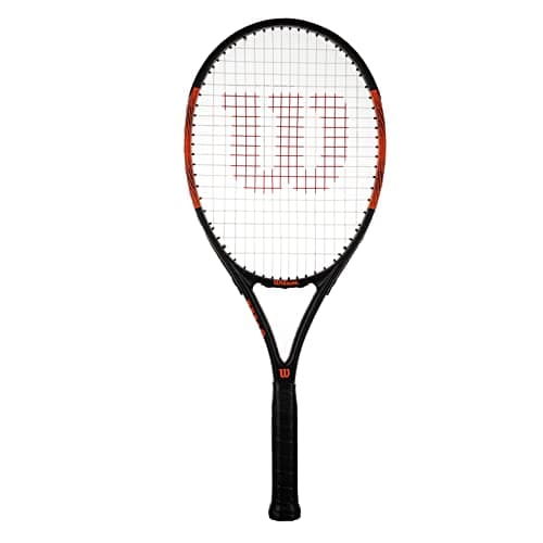 Image of Wilson Burn Elite 105 Adults Tennis Racket (Available in Grip Sizes 1 to 4) (Grip 4 (4 1/2'')), Black, Orange