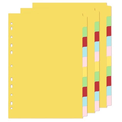 Image of File Dividers A4, 3 Pack 10 Part Folder Dividers Coloured Multi Hole Punched A4 Dividers Tabbed Index Divider for Lever Arch Files Ring Binders Office School Index Dividers