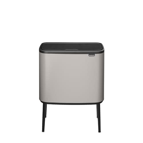 Image of Brabantia Bo Touch Kitchen Bin 23+11L – Dual Compartment | Soft Touch Waste Separation with Inner Buckets | Freestanding Recycling Bin with Adjustable Legs | Soft Grey