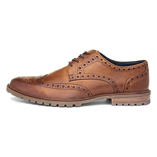 Image of Red Level Cruise Mens Tan Leather Brogue Shoe - Size 9 UK - Brown